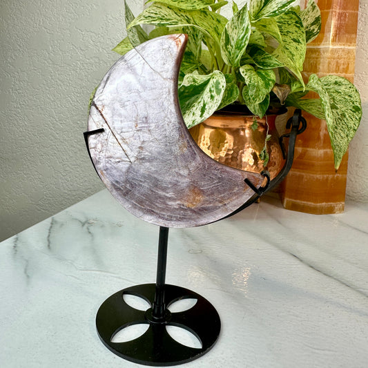 Lithium Mica Lepidolite Crescent Moons on Custom Stand
🌙 Emotional Balance • Nervous System Support • Divine Feminine Energy