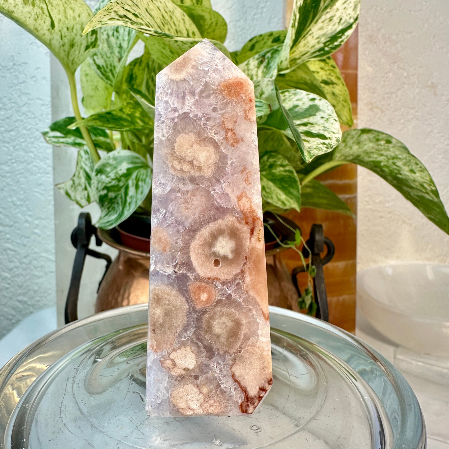 Amethyst Flower Agate Tower — 3.5 Inches
Spiritual Bloom • Tranquility • Feminine Energy