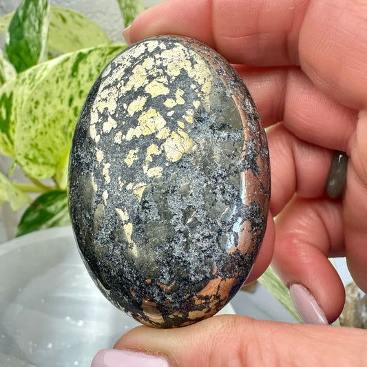 Large Black Pyrite Palm Stone - Katie's Mystic Crystals