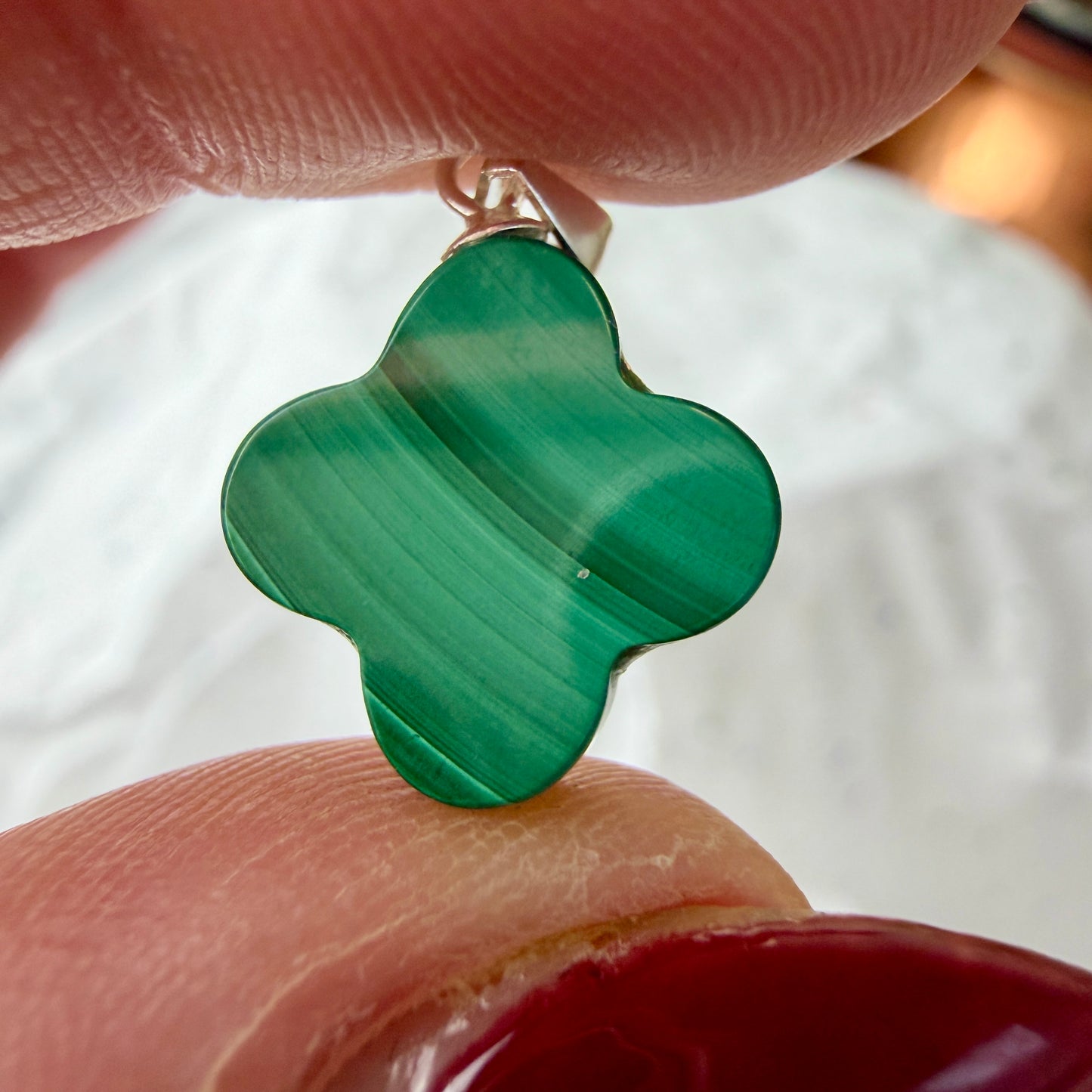 Malachite Clover Pendant | 14mm Heart Protection Crystal Jewelry | Transformation Stone