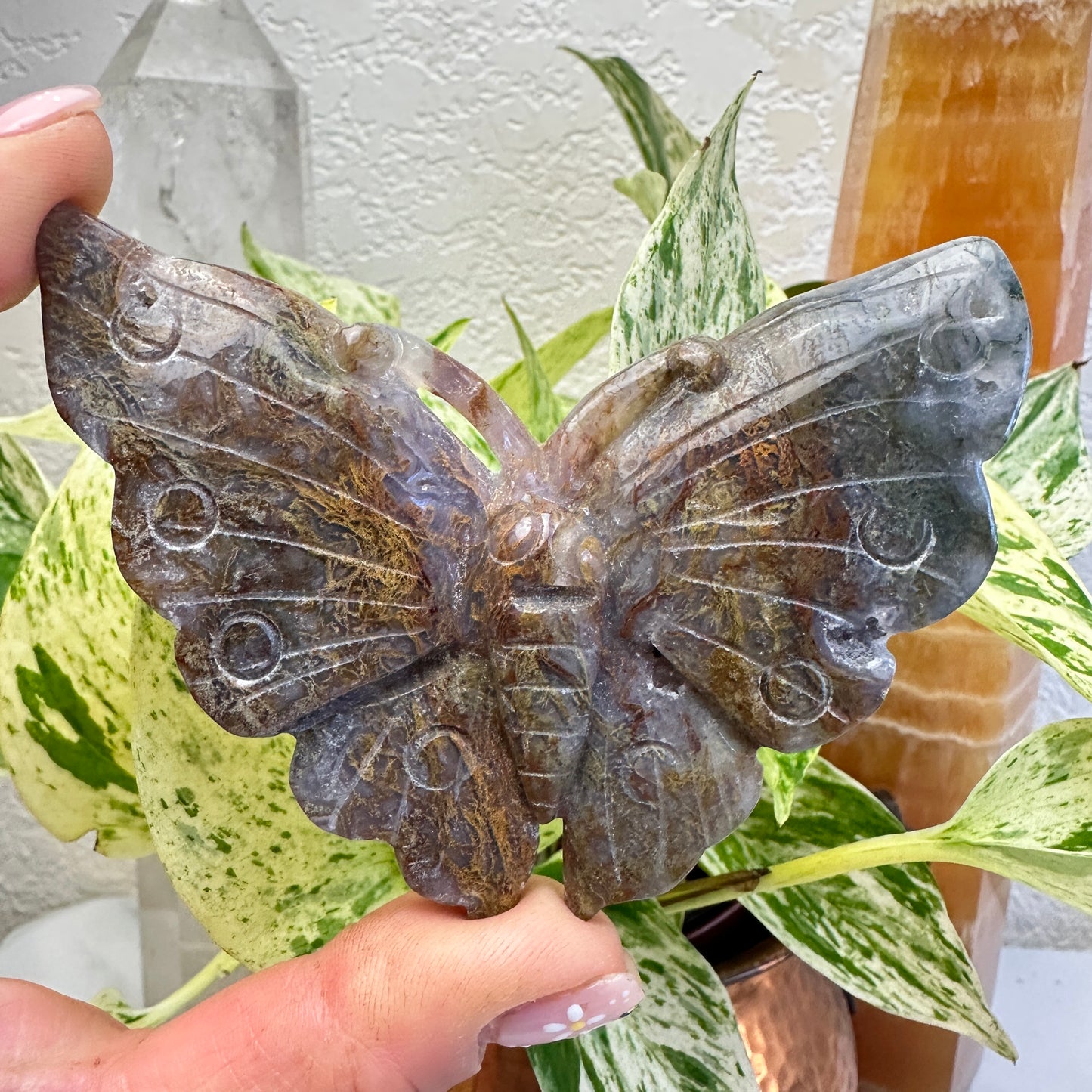 Moss Agate Butterflys - Intuitive Pick - 3.6 inch wingspan - Katie's Mystic Crystals