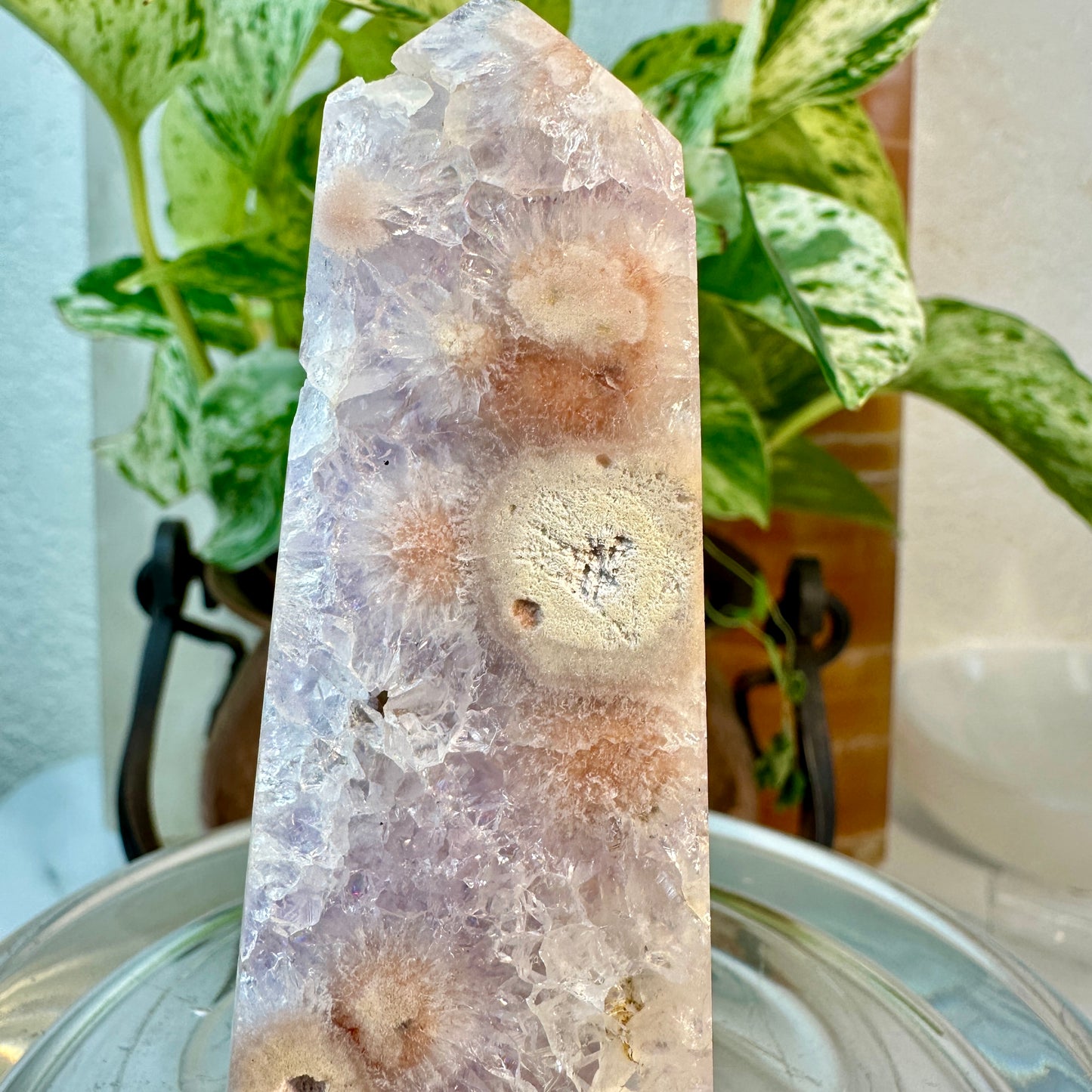 Amethyst Flower Agate Tower — 3.5 Inches
Spiritual Bloom • Tranquility • Feminine Energy