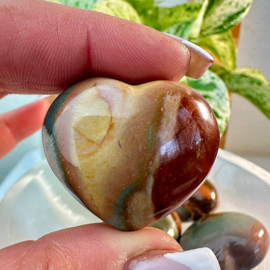 Puffy Polychrome Jasper Hearts — 1.2–1.4 inches
Stability | Joy | Emotional Balance