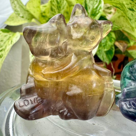 Fluorite Hugging Cats — 2 Inch “Love” Carving