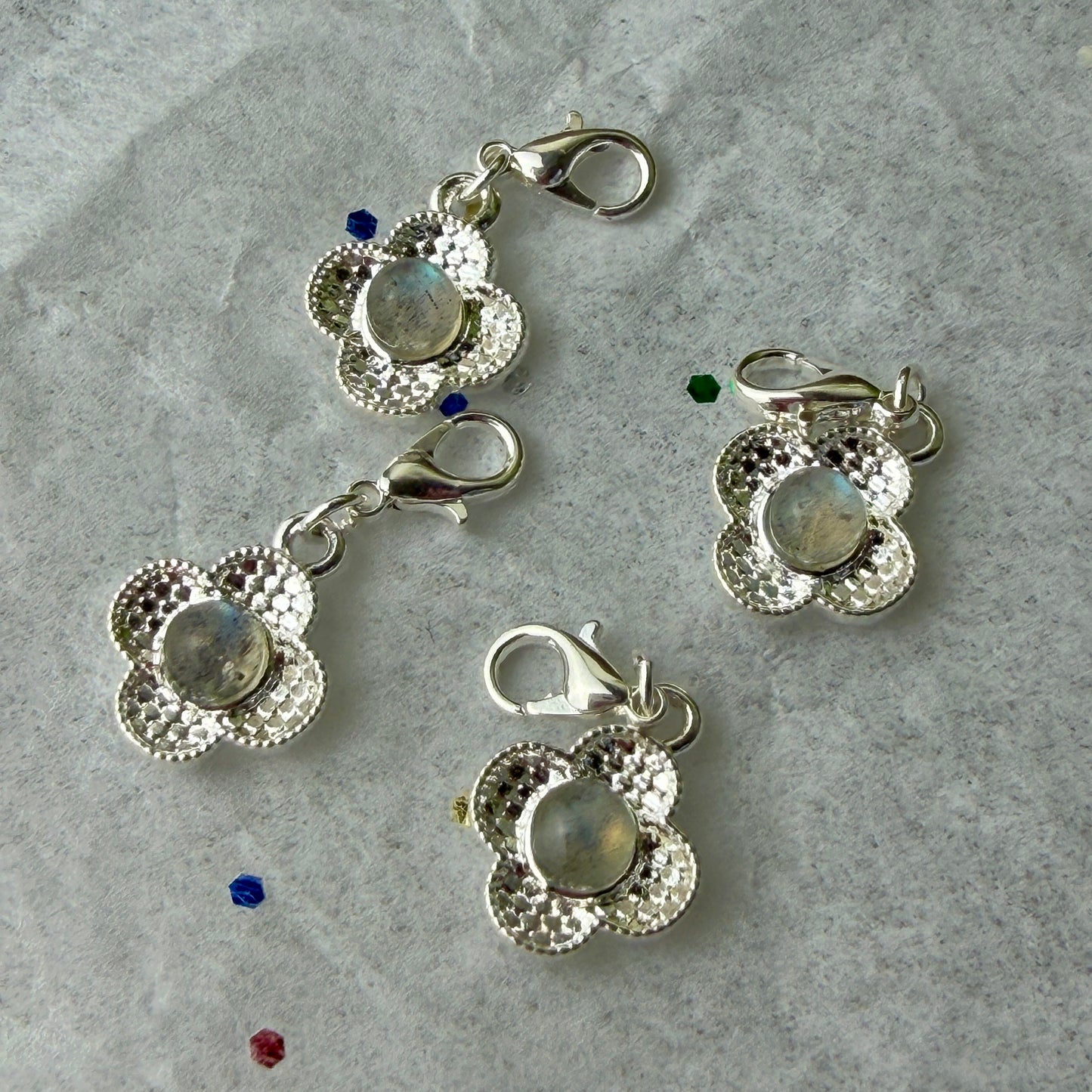 Labradorite Flower Charm | 12mm Crystal Clip-On | Aura Protection & Magic Jewelry Accent