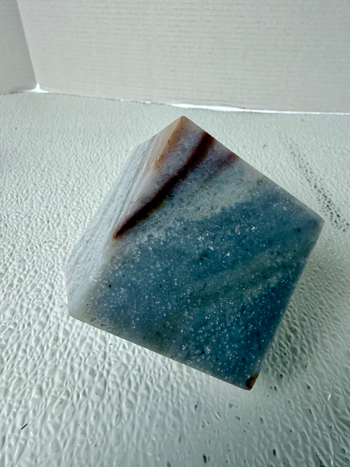 Natural Ocean Agate 3D Cube (654g / 1.44 lbs) – Vintage Old Stock Geometric Carving with Orbicular Eyes