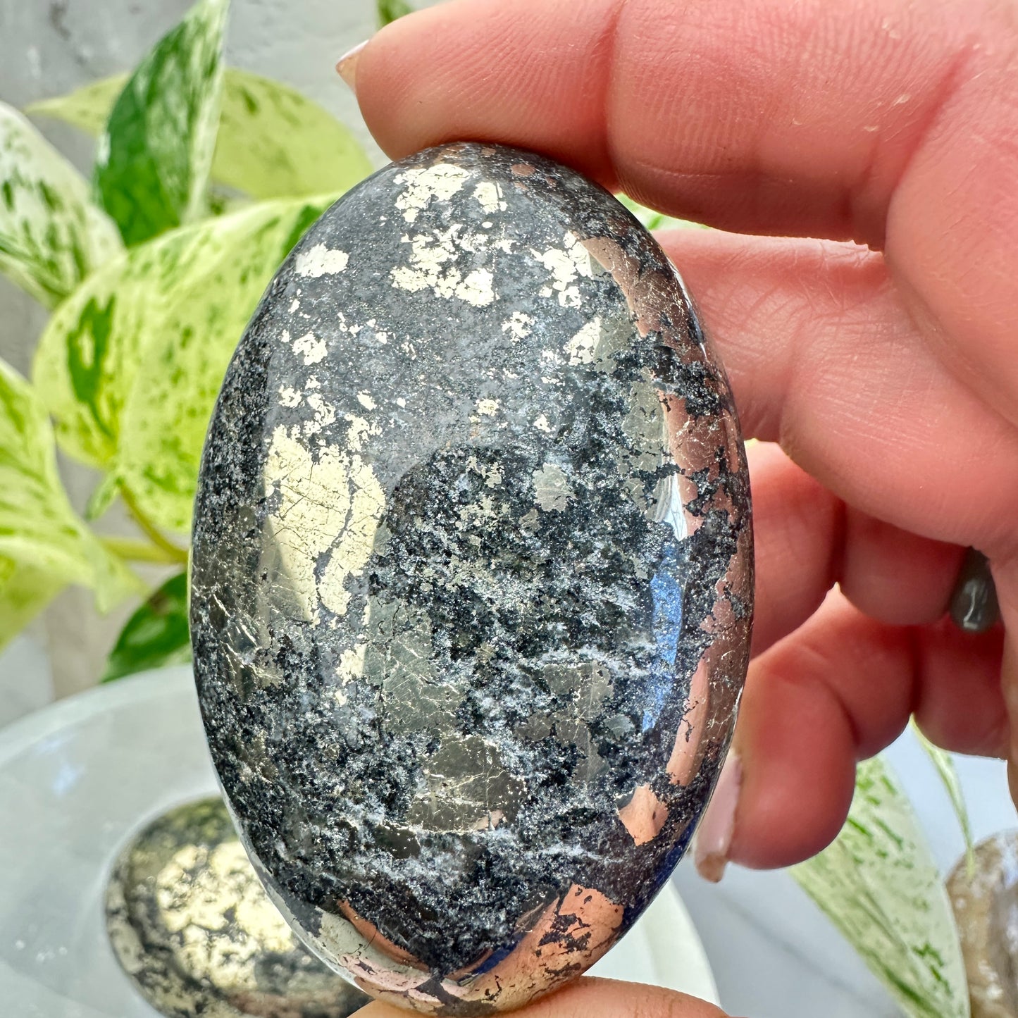 Large Black Pyrite Palm Stone - Katie's Mystic Crystals
