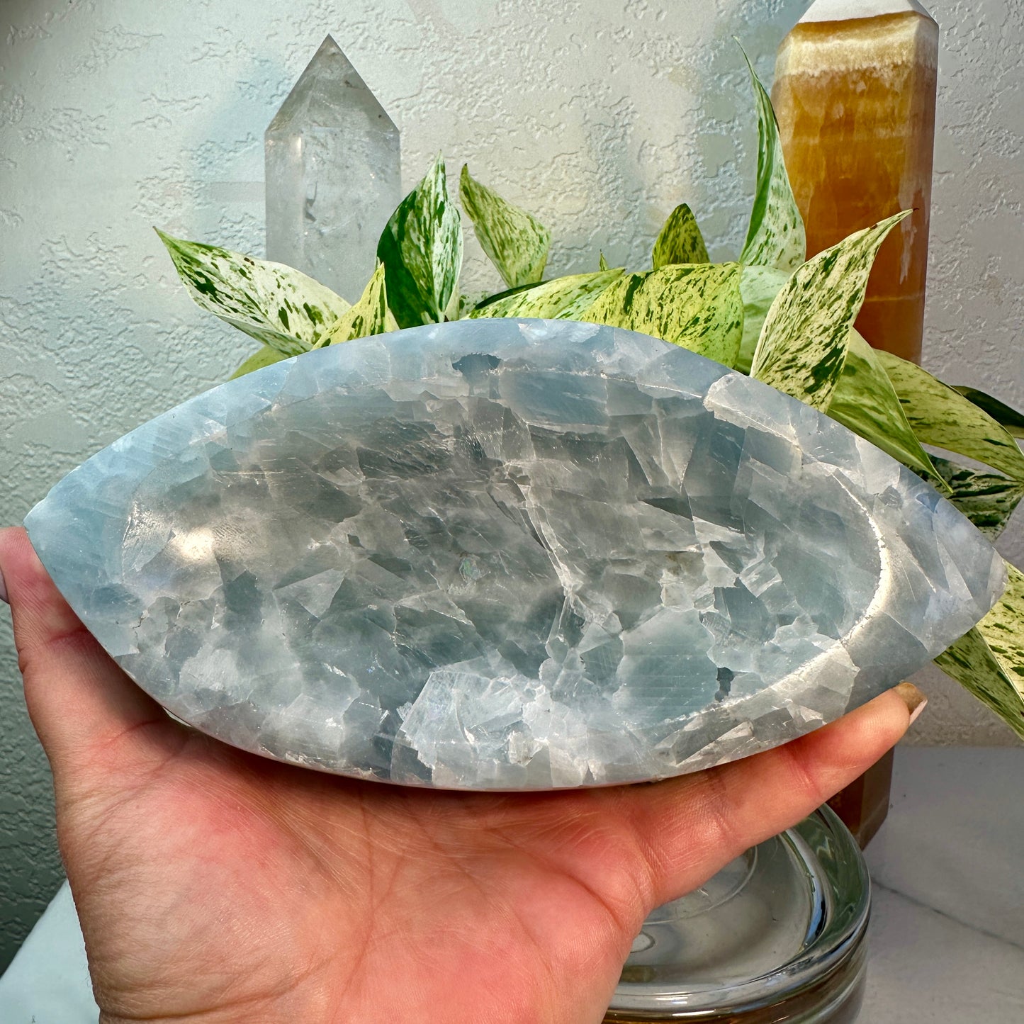 Blue Calcite Bowl — 2 lbs | 7.25” L x 1.25” H
Calm | Communication | Emotional Release