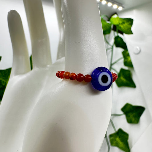 Carnelian Evil Eye Bead Ring - Katie's Mystic Crystals