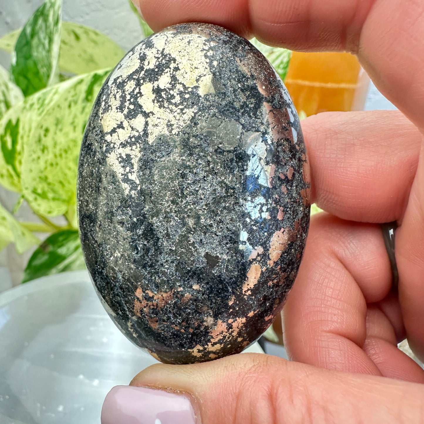 Large Black Pyrite Palm Stone - Katie's Mystic Crystals