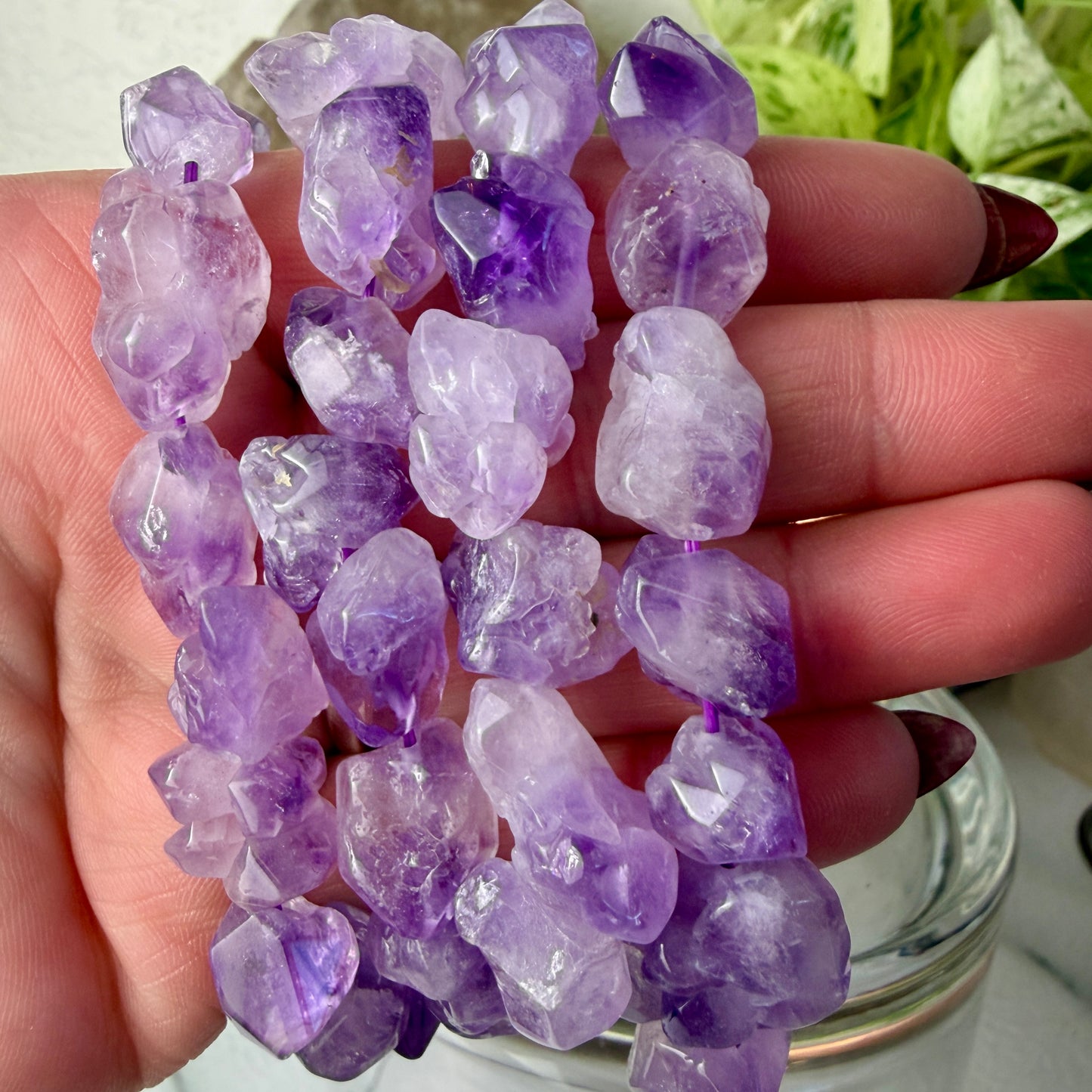 Polished Amethyst Flower Bracelet