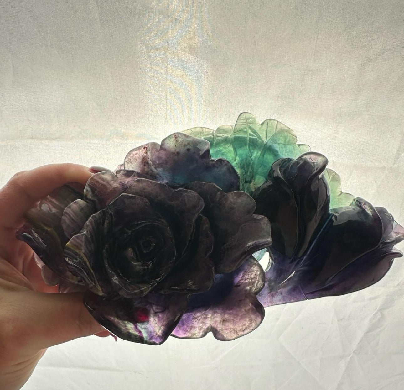 Rainbow Fluorite Flower Statement Piece - 8in long - 2lb 14oz - Hand Carved