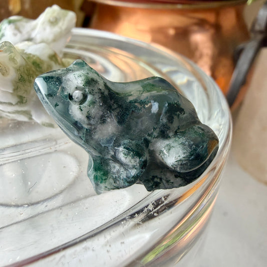 Mini Moss Agate Frog Crystal Carving | Abundance & New Beginnings | Approx. 1-Inch