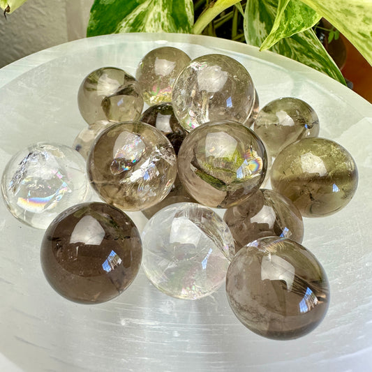 Smoky and Clear Quartz Spheres