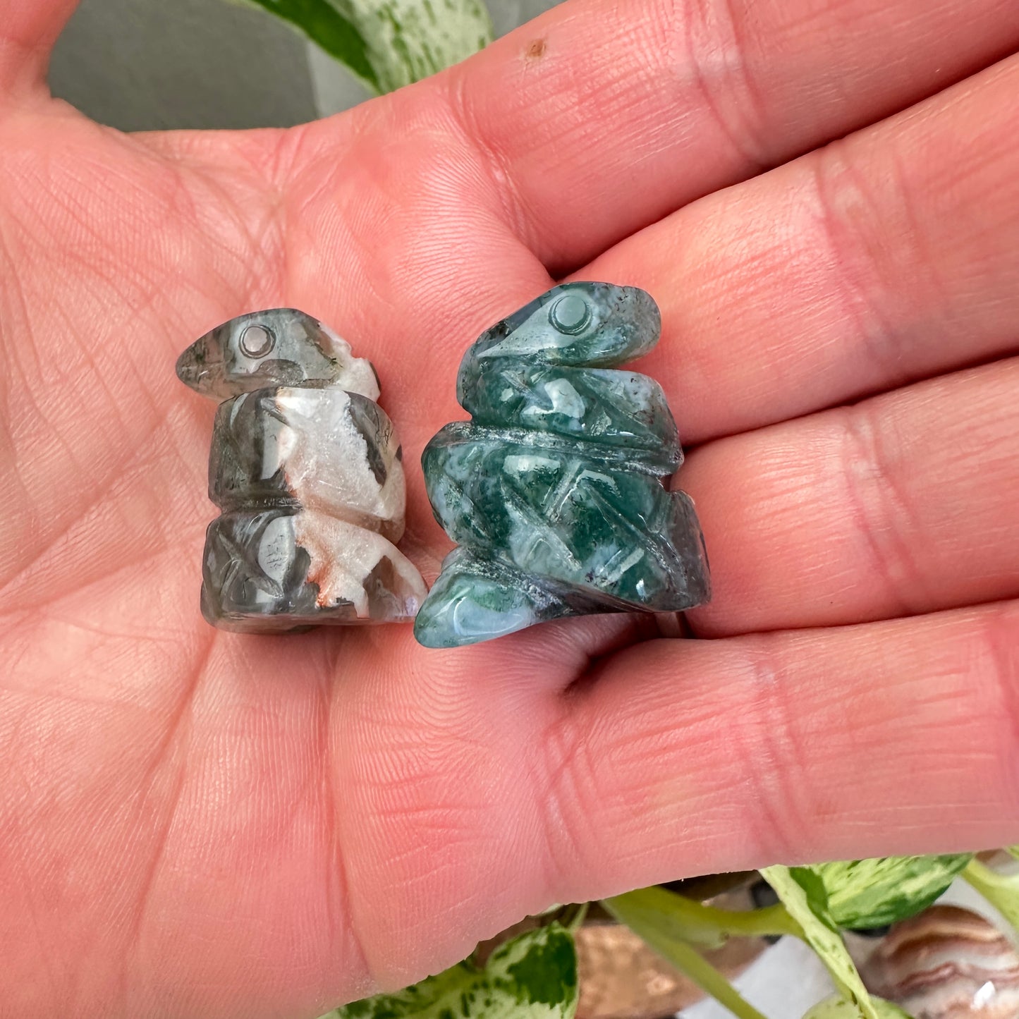 Moss Agate Coiled Snake - 1 inch