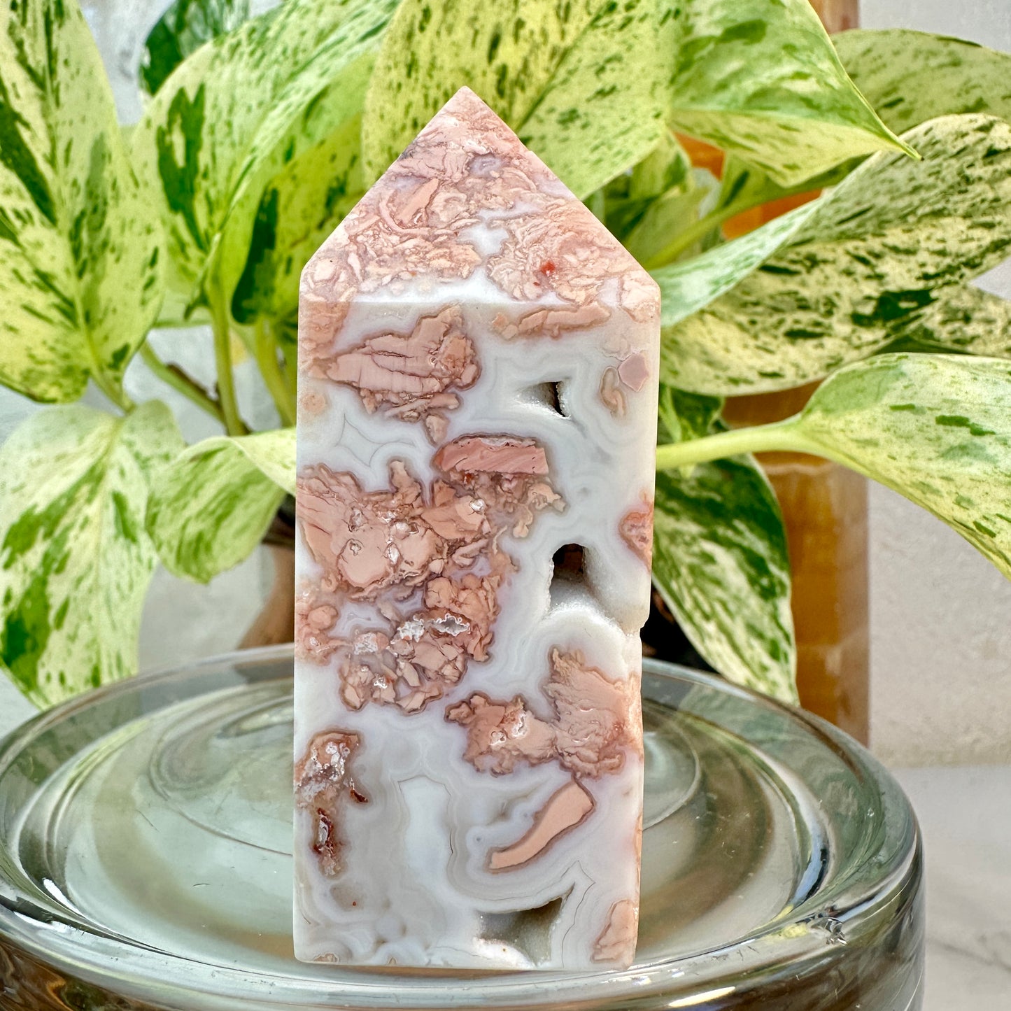 Pink Agate Tower — 3 inch
Emotional Stability | Nurturing | Grounded Love