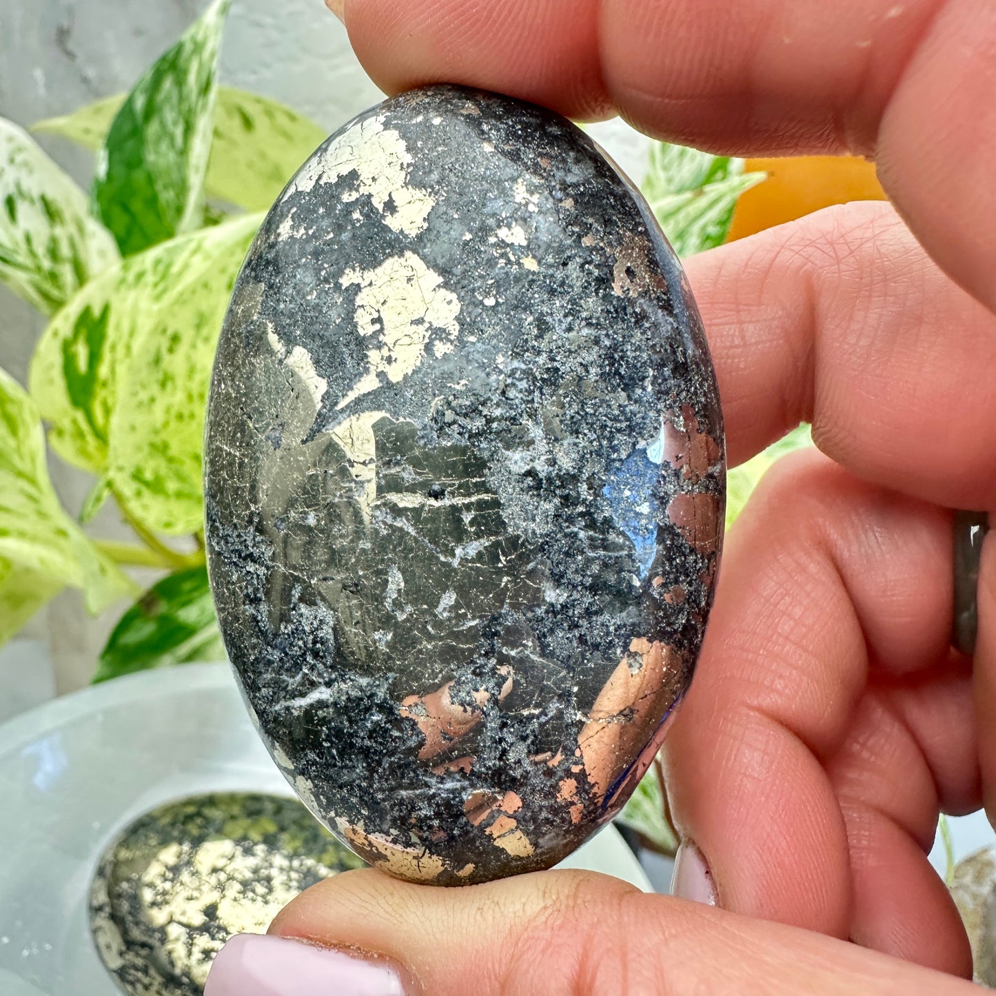 Large Black Pyrite Palm Stone - Katie's Mystic Crystals