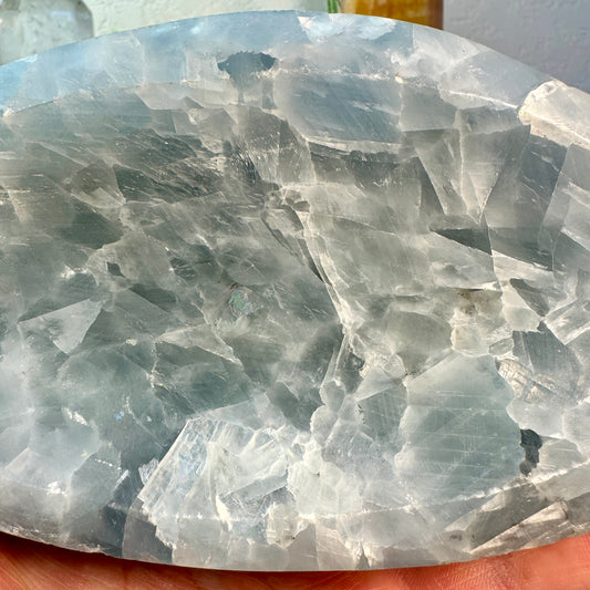 Blue Calcite Bowl — 2 lbs | 7.25” L x 1.25” H
Calm | Communication | Emotional Release