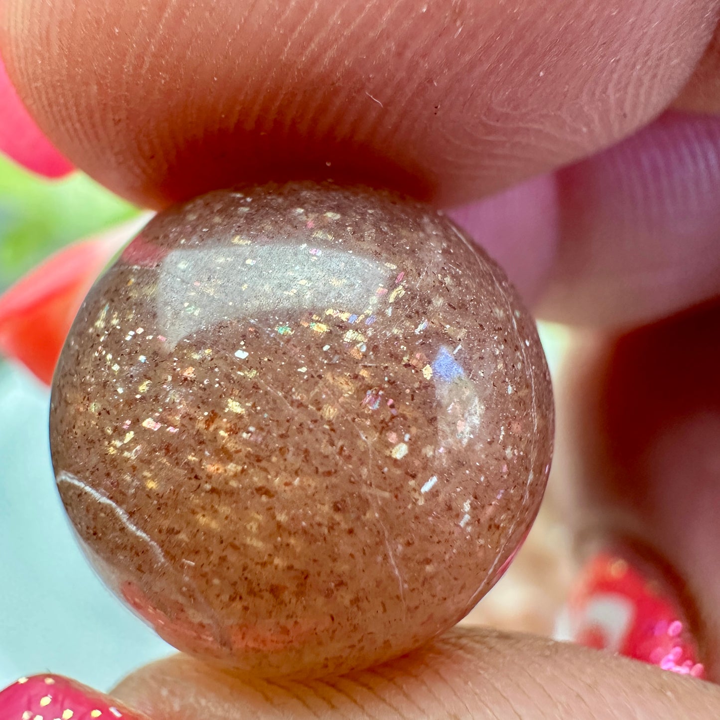 Micro Mini Peach Moonstone with Sunstone Sphere