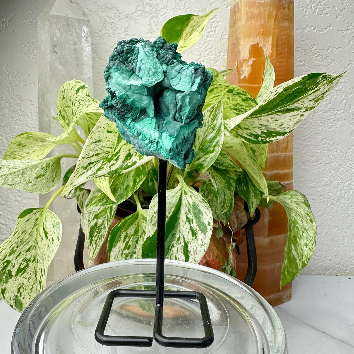 Botryoidal Malachite Specimen with Natural Cave — Mounted Display