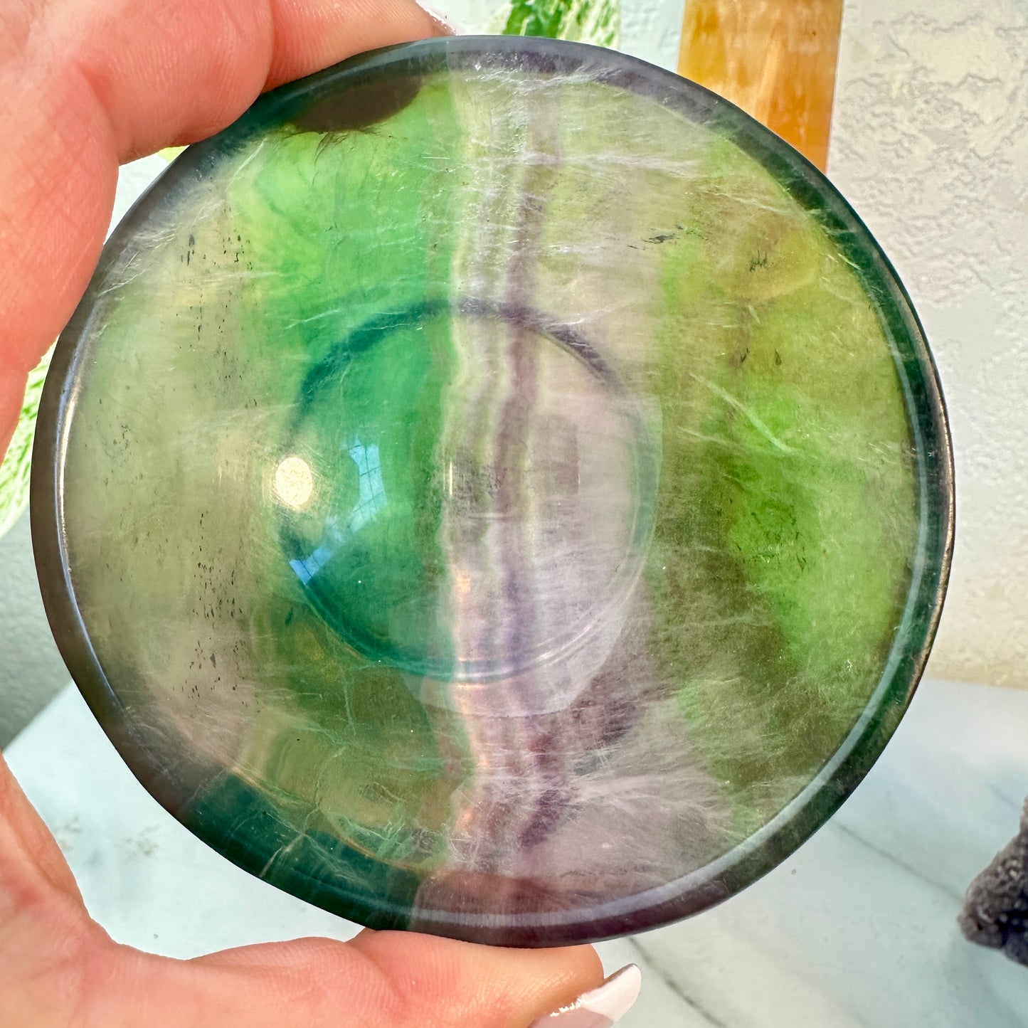 Rainbow Fluorite Bowl — 3.5 inch Diameter | Machine-Precision Carved
Focus | Emotional Harmony | Spiritual Alignment