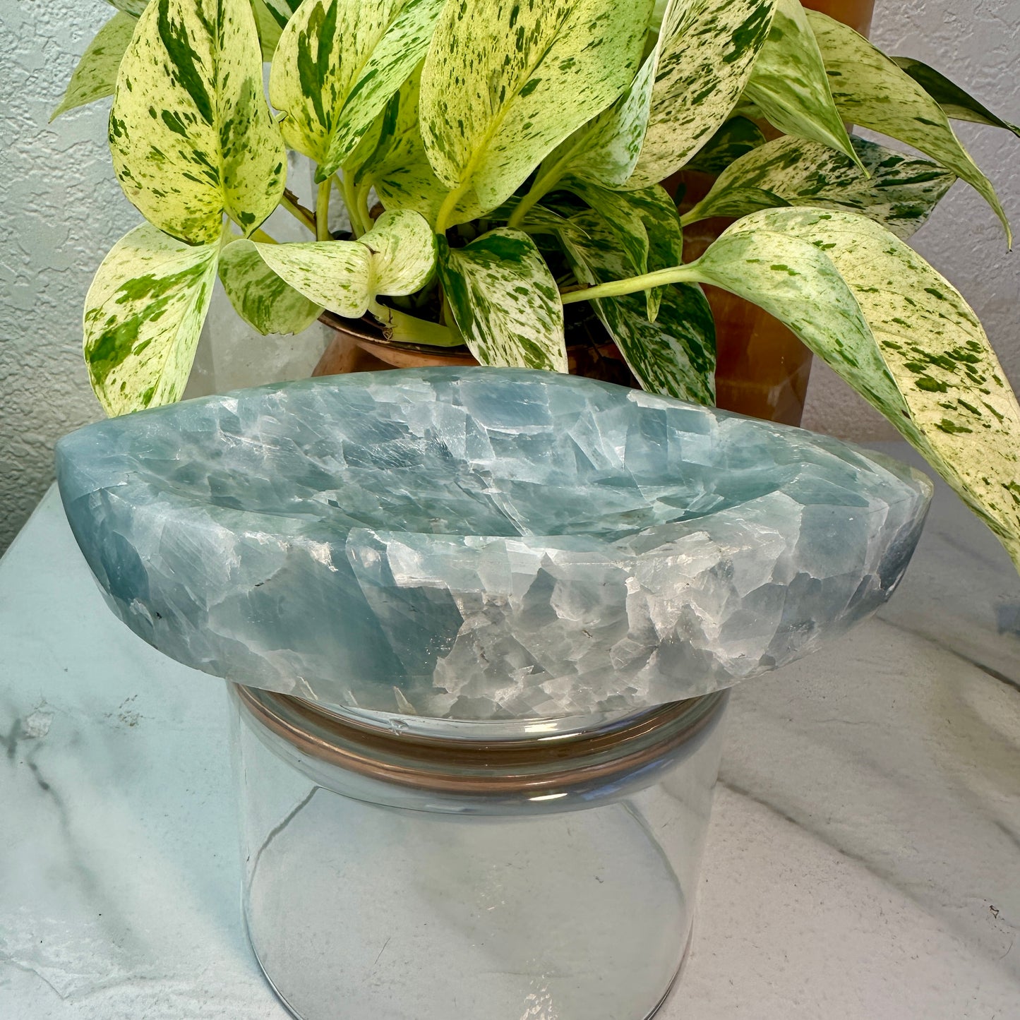 Blue Calcite Bowl — 2 lbs | 7.25” L x 1.25” H
Calm | Communication | Emotional Release
