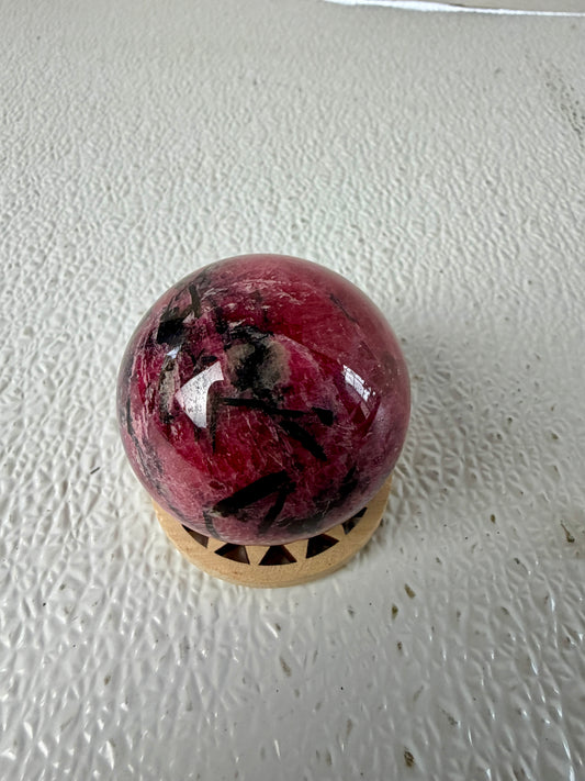 Gem-Grade Imperial Rhodonite Sphere (230g) – Deep Raspberry Pink Heart Chakra