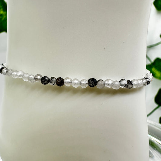 Minimalist Faceted Black Tourmaline in Quartz Bracelet - Katie's Mystic Crystals