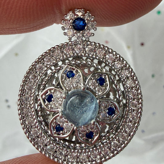 Aquamarine Spinning Wheel Pendant | 28mm Ocean Energy & Communication | CZ Accent Jewelry