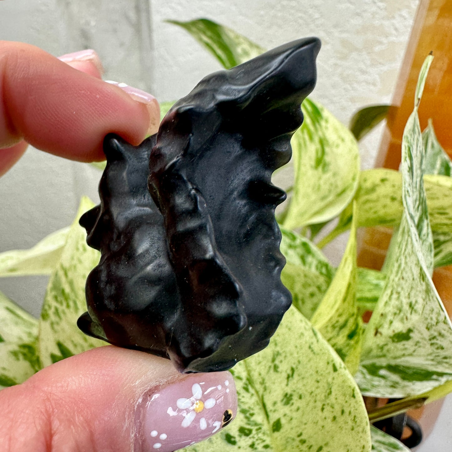 Obsidian Squirrel holding Mushroom - 1.6 inch