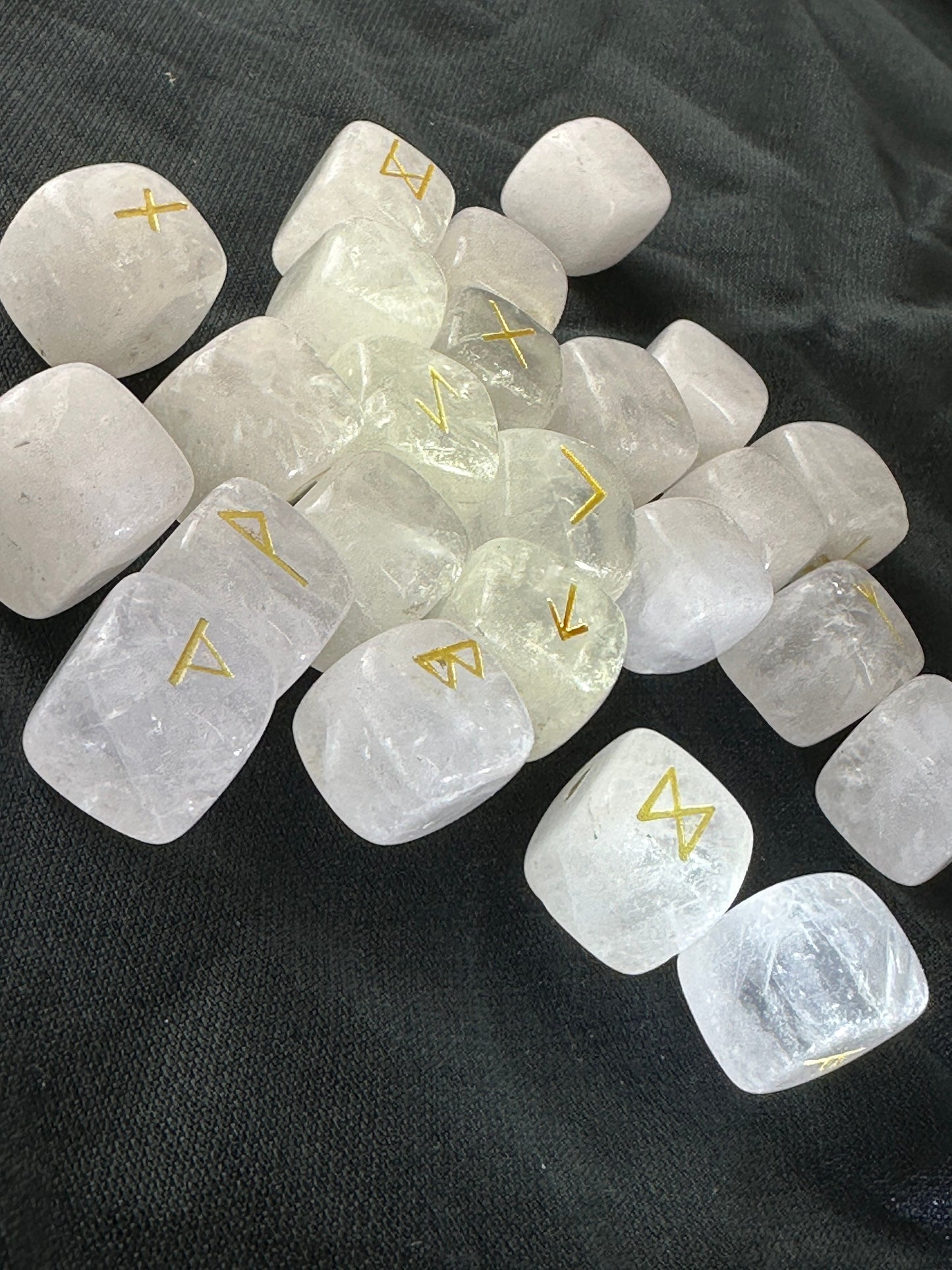 Beautiful Clear Quartz Nordic Rune Cube Set of 24/Runic Cubes-Elder Futhark Rune Set, Set of Runic Dice-Gemstone Runic Set-Viking Rune Dice