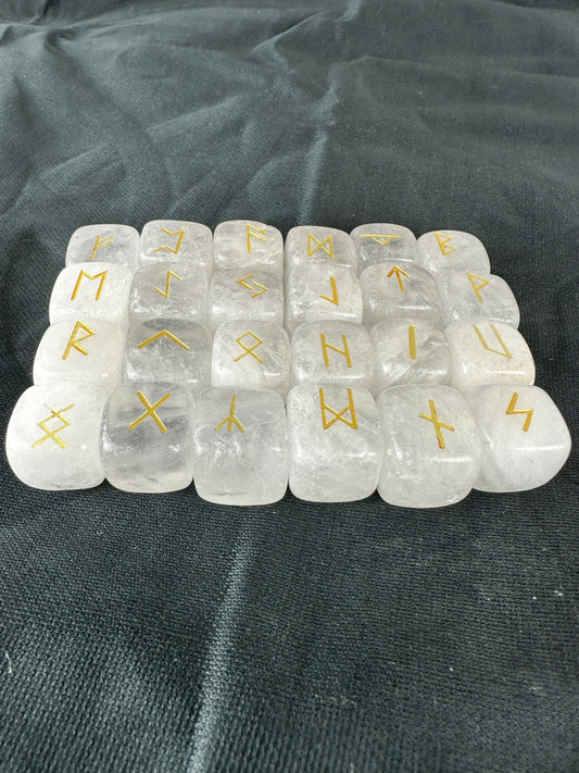 Beautiful Clear Quartz Nordic Rune Cube Set of 24/Runic Cubes-Elder Futhark Rune Set, Set of Runic Dice-Gemstone Runic Set-Viking Rune Dice