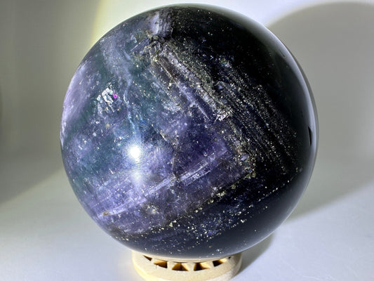Pretty Pyrite in Fluorite Sphere 67mm (E) Pyrite in Fluorite, Fluorite with Pyrite, Fluorite Pyrite Sphere, Pyrite Sphere, Fluorite Sphere - Katie's Mystic Crystals