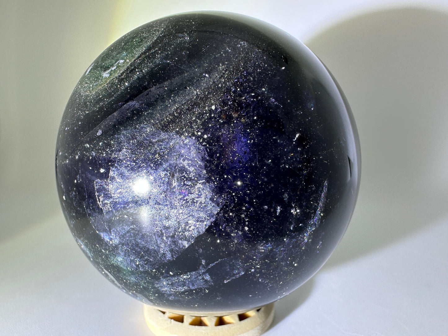 Pretty Pyrite in Fluorite Sphere 67mm (E) Pyrite in Fluorite, Fluorite with Pyrite, Fluorite Pyrite Sphere, Pyrite Sphere, Fluorite Sphere - Katie's Mystic Crystals