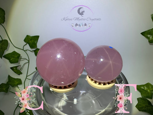 Star Rose Quartz Sphere (C&F) Top Grade 6 Star Rose Quartz, Deep Pink Rose Quartz,Star Rose Sphere, Natural Star Rose,Love Stone, Rare - Katie's Mystic Crystals