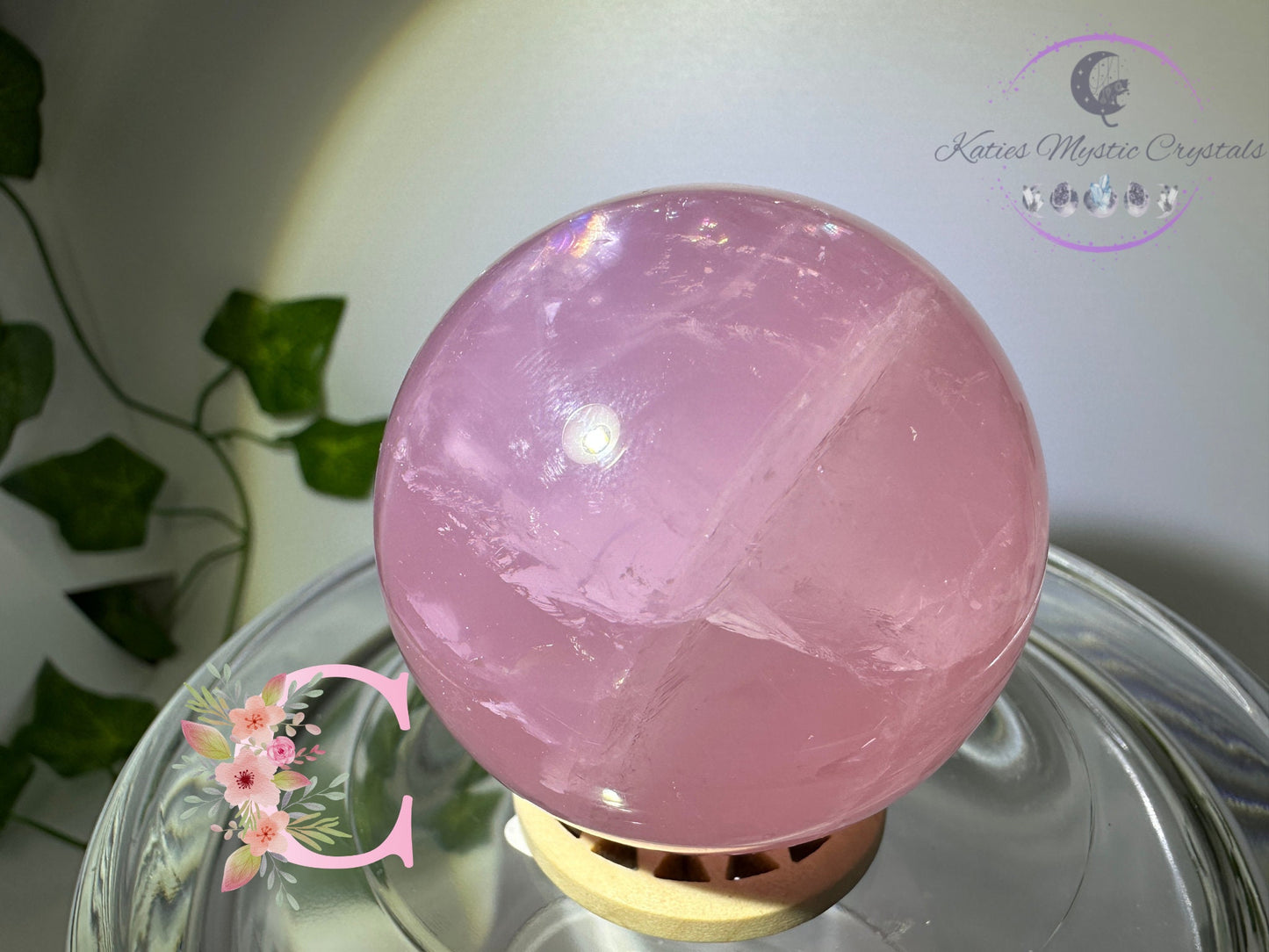 Star Rose Quartz Sphere (C&F) Top Grade 6 Star Rose Quartz, Deep Pink Rose Quartz,Star Rose Sphere, Natural Star Rose,Love Stone, Rare - Katie's Mystic Crystals