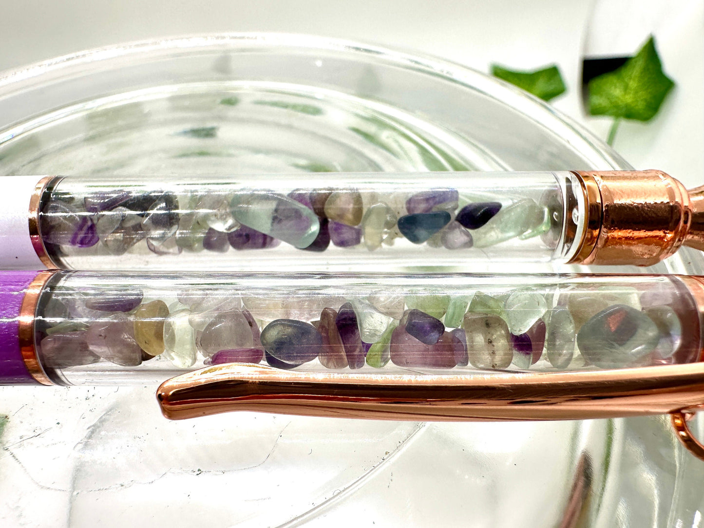 Crystal Pens, Manifestation Pens, Crystal Chip pens, Metaphysical Crystals, Journaling, Shadow Work, Oracle, Rainbow Fluorite, Crystal Gift