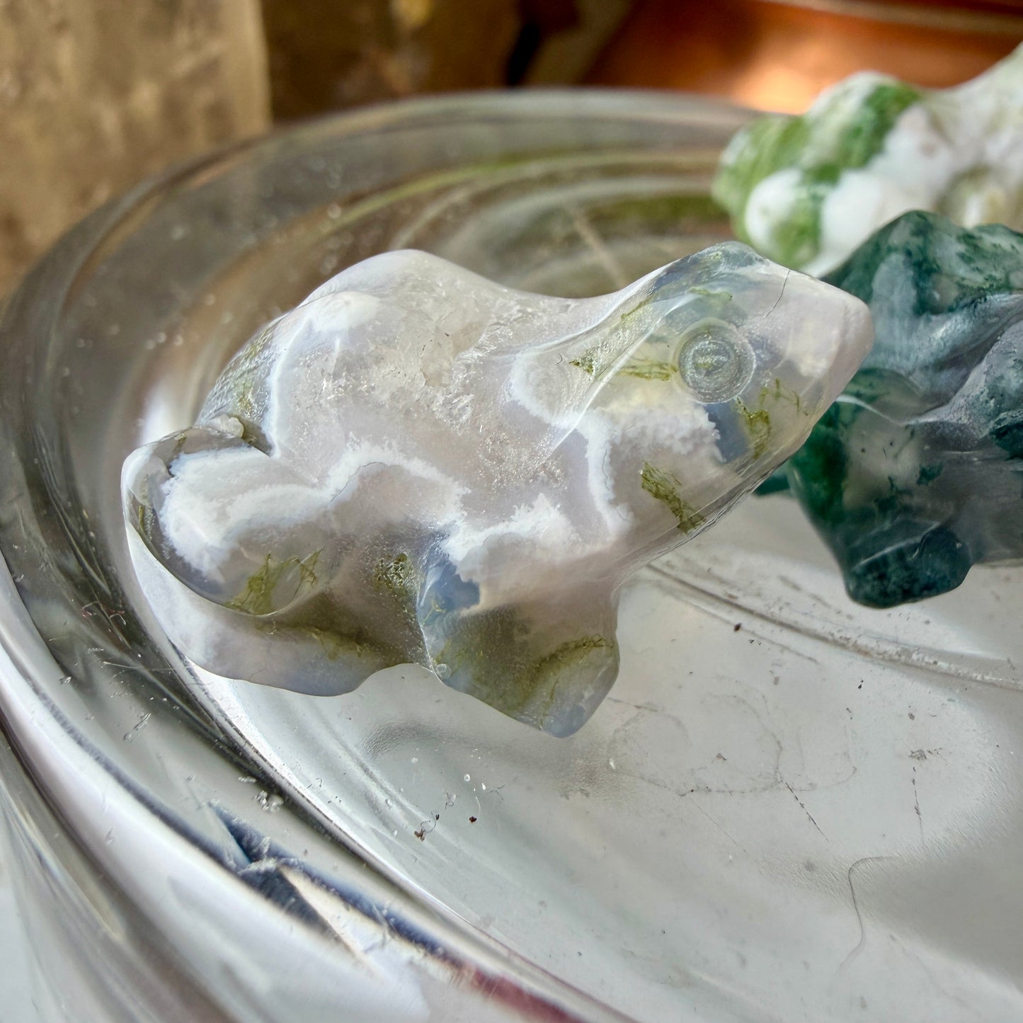 Mini Moss Agate Frog Crystal Carving | Abundance & New Beginnings | Approx. 1-Inch