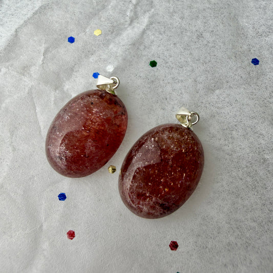 Oval Strawberry Quartz Pendant Necklace | 20mm Intuitive Pick | Love & Joy Crystal Jewelry