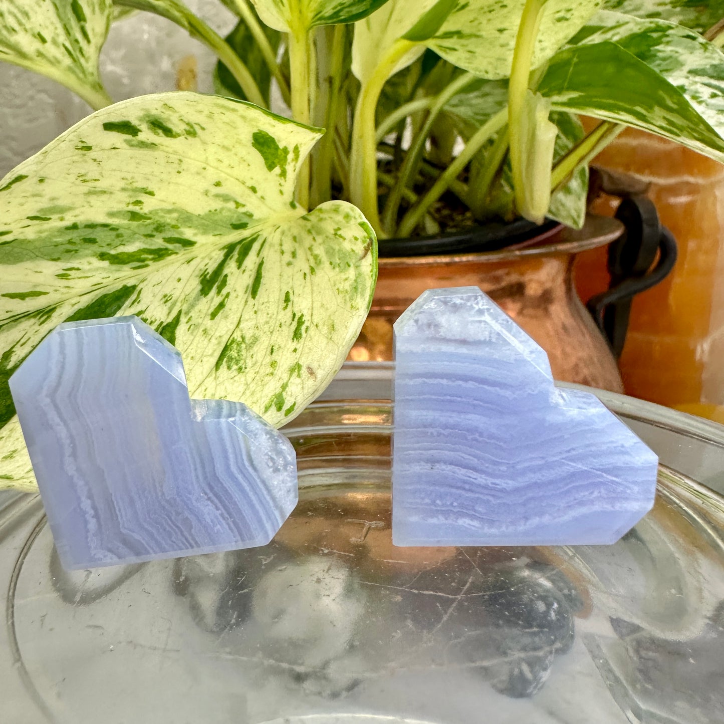 Blue Lace Agate Faceted Heart - 1 inch