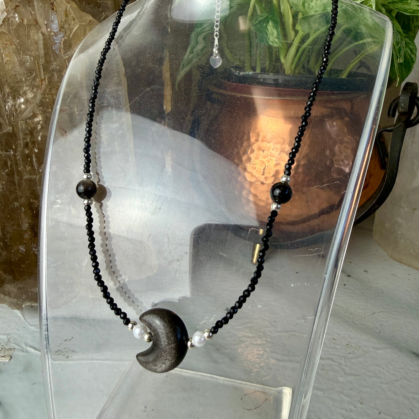 Obsidian Crescen Moon Necklace