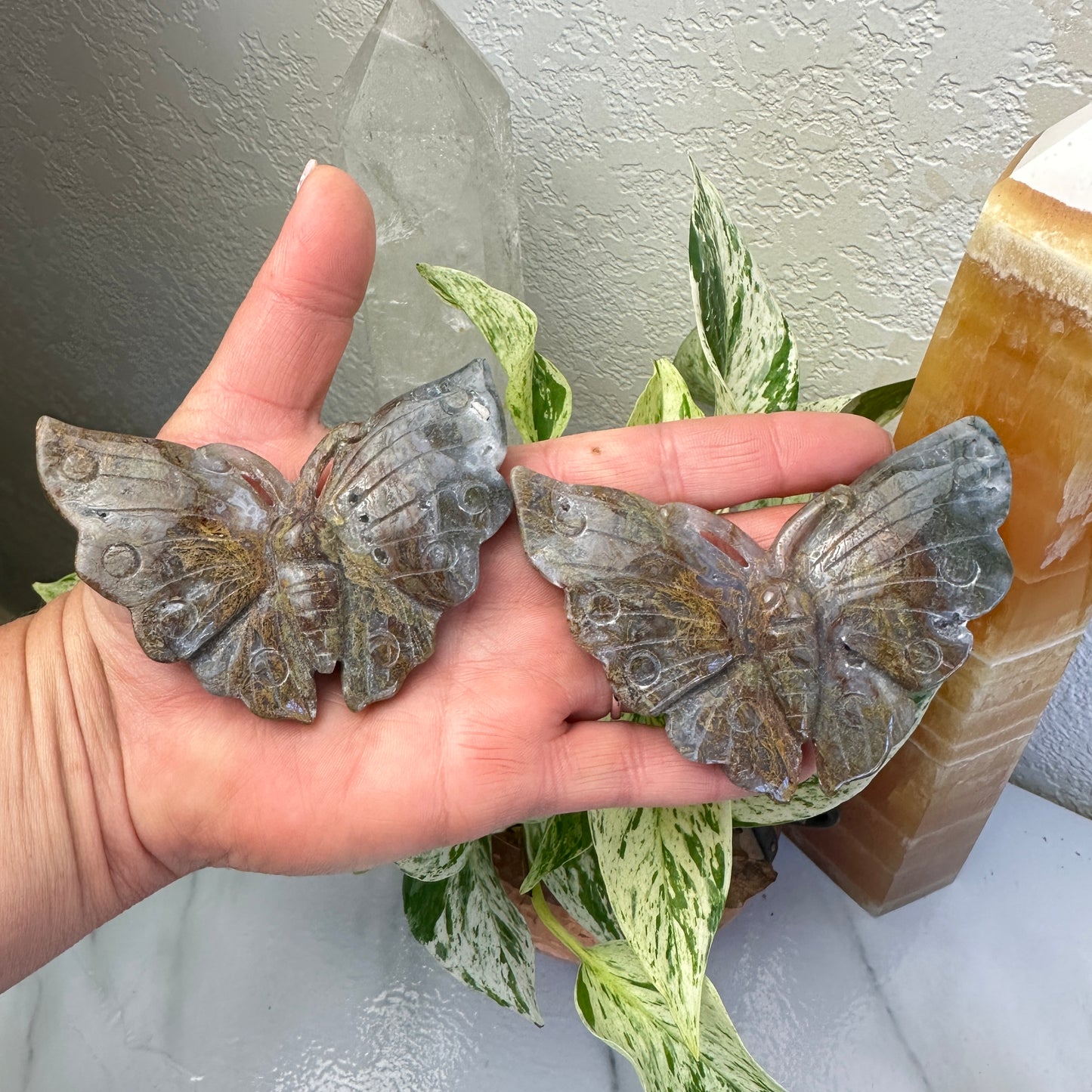 Moss Agate Butterflys - Intuitive Pick - 3.6 inch wingspan - Katie's Mystic Crystals
