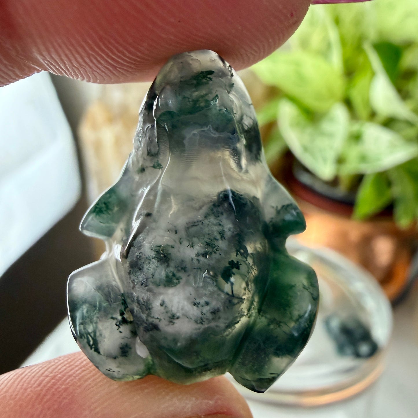 Mini Moss Agate Frog Crystal Carving | Abundance & New Beginnings | Approx. 1-Inch