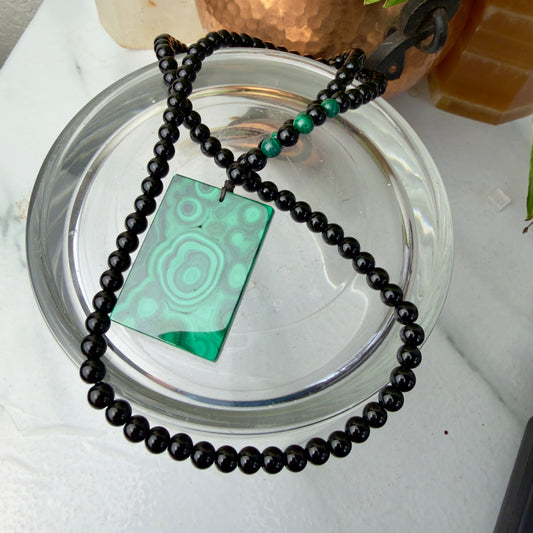 Malachite & Black Obsidian Necklace – Protection & Transformation Pendant 💚🖤✨