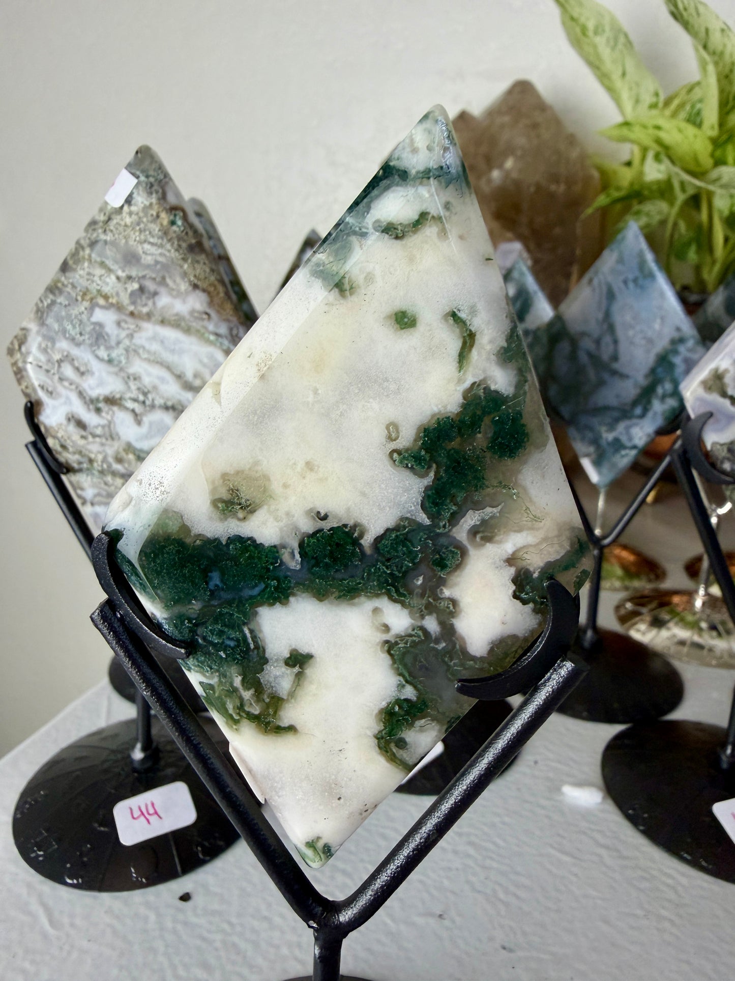 Moss Agate Rhombus with Stand - Imperfect