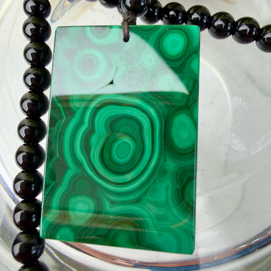 Malachite & Black Obsidian Necklace – Protection & Transformation Pendant 💚🖤✨