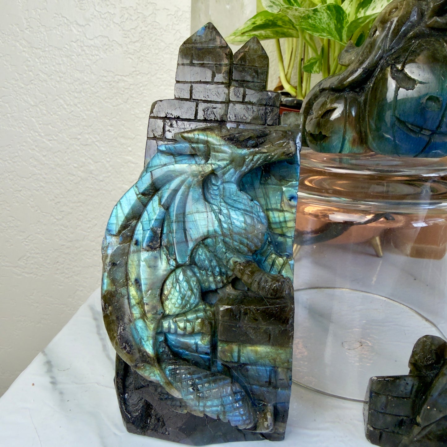 ⚡️ Large Labradorite Dragon & Ghost Carvings – Imperfect but Powerful ⚡️