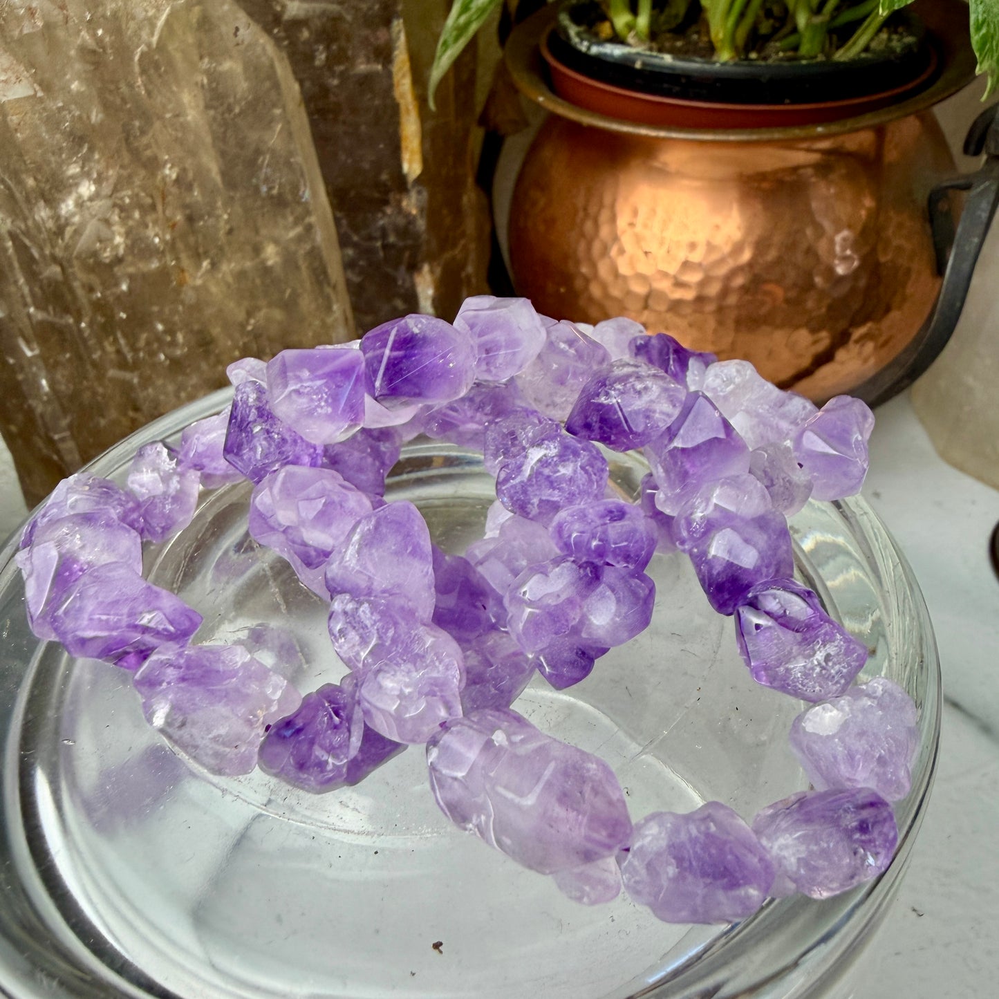 Polished Amethyst Flower Bracelet