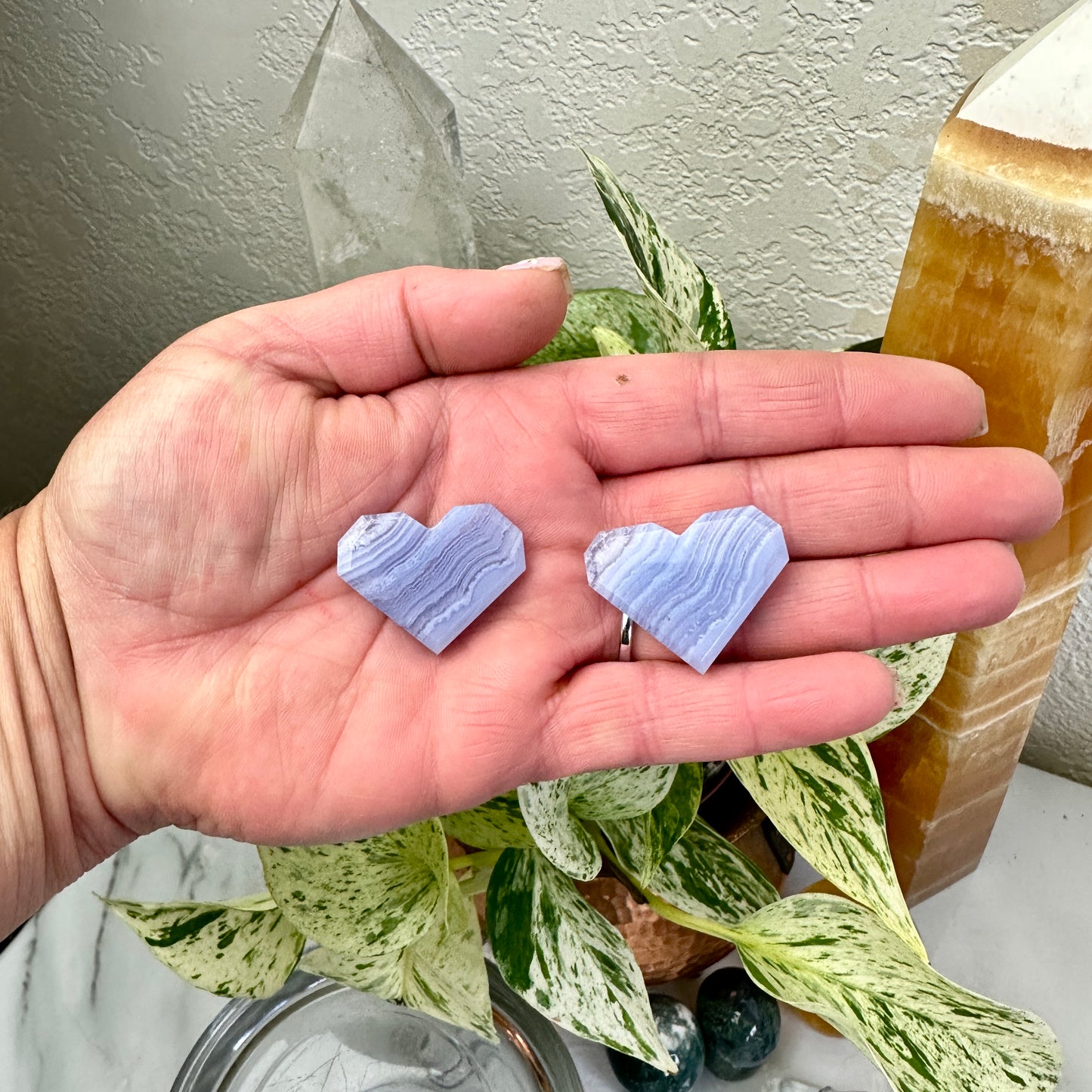 Blue Lace Agate Faceted Heart - 1 inch