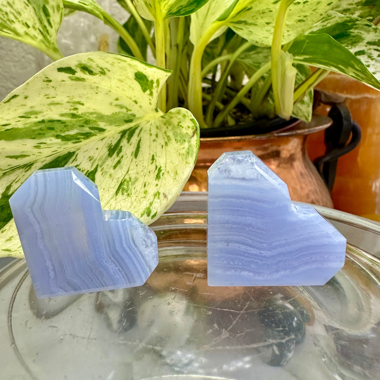 Blue Lace Agate Faceted Heart - 1 inch